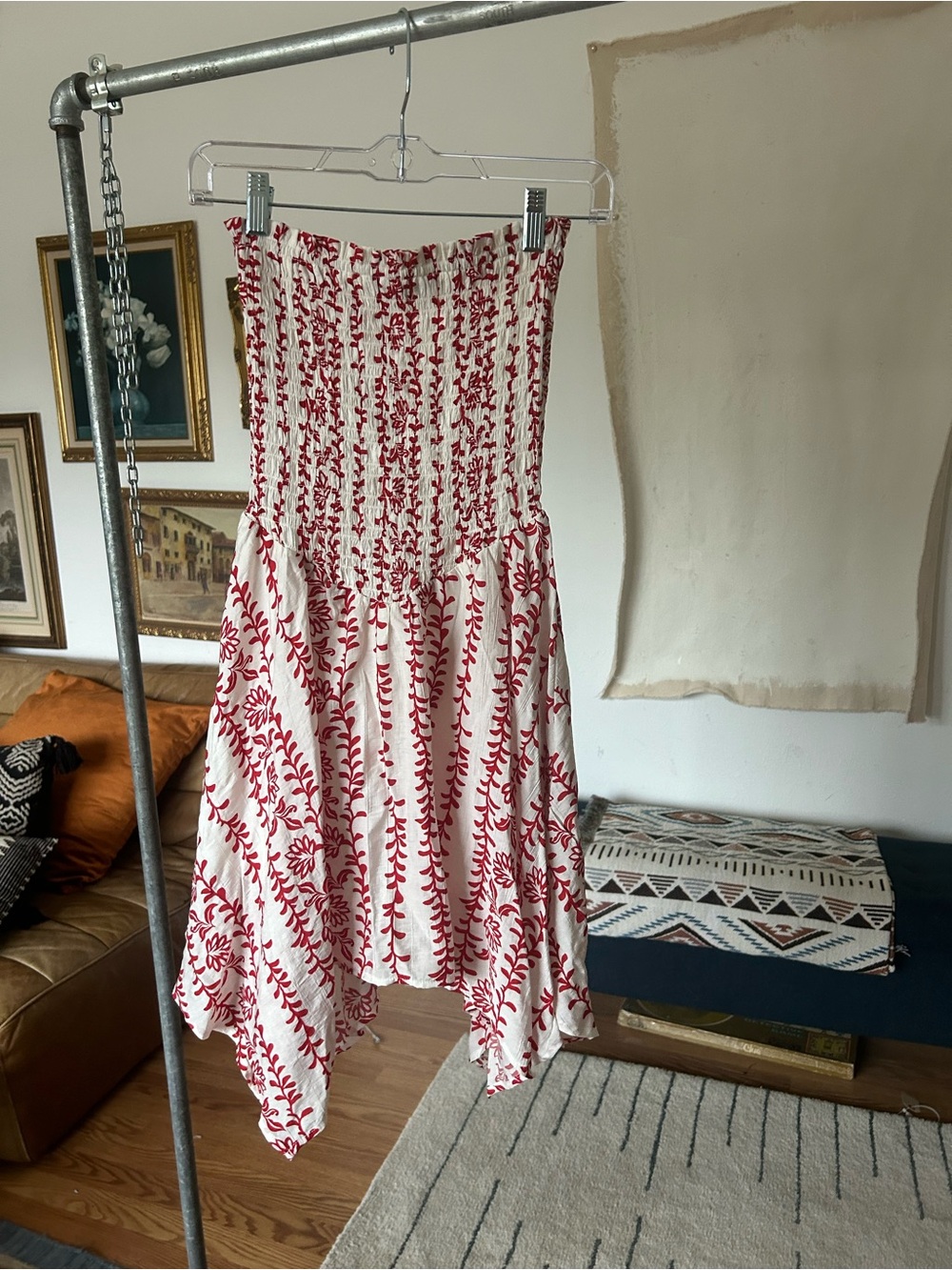 Max + Ash Strapless White Dress Red Floral Print sexy summer casual cotton S